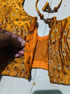 Mustard Brocade Back-Tie Blouse