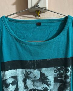 Turquoise Graphic Print Tee