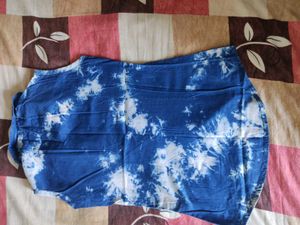 Navy Blue And White Dye Half Shirt /Top