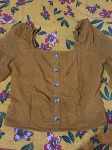 Cute Mustard Puff Sleeve Top