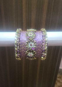 Silk thread kundan bangle set