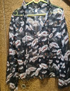 Black With Flowers Printed  Top