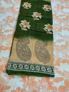 Pure Cotton Saree Olive Green