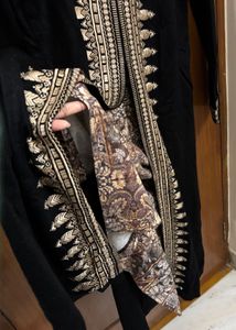 Black &amp; Gold Embroidered Warm Winter Kurta