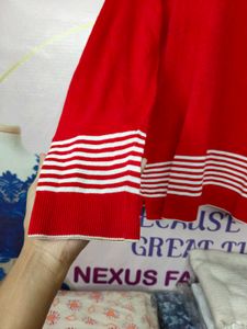 Red V-Neck Knit Sweater