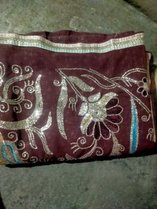 Elegant Brown Embellished Saree