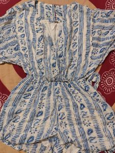 Blue &amp; White Print Romper