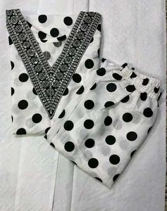 (S to XXL) Beautiful Summer Polka Dot Kurta Set