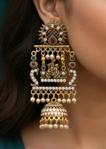Jhumka Earrings with Deity Detail