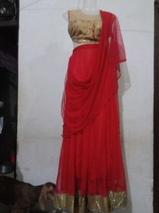 Red &amp; Golden Lehnga Unstitched Koti