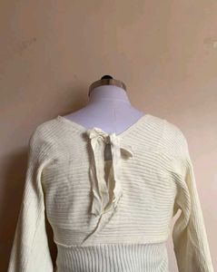 White Knit Wrap Top