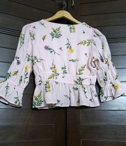 Only Brand Women Pink Floral Elastic Peplum Top