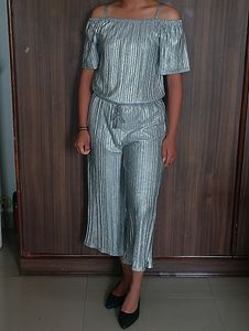 Fame Forever Party Wear Greyish Silver Jumpsuit