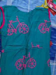Teal Bicycle Print Tunic Kurti