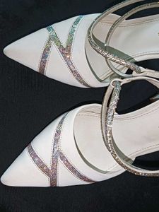 White Rhinestone Mule Heels...
