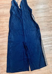 3/4th Jumpsuit With Embroidery: Navy Blue: Medium