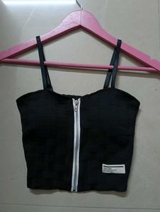 Black Zip-Up Crop Top