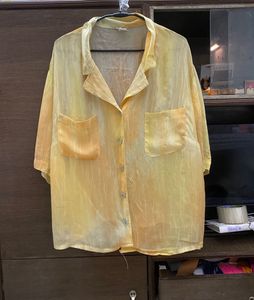 Yellow Button-Up Sunset Top With Handbag