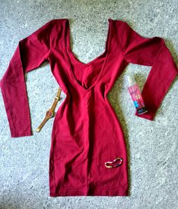 MAROON HOT BACKLESS BODYCON FOR WOMEN