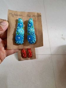 Handmade Floral Embroidered Hair Clips