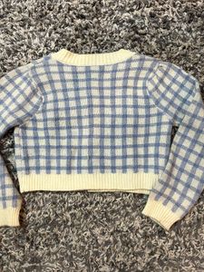 Blue Plaid Knit Cardigan
