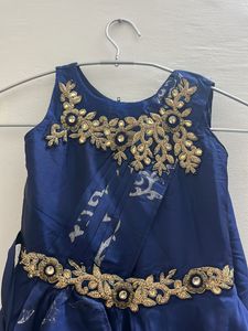 Blue Gown With Golden Handwork