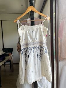 White Embroidered Sundress With Dry Clean Tag