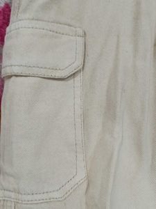 Unisex Beige 6-Pockets denim baggy cargos