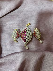 Ruby & Diamond Zircon Pendant Set