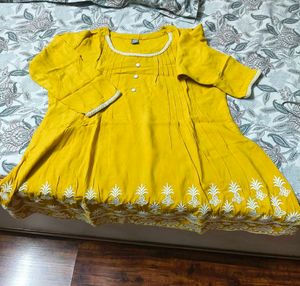 Mustard Tunic With Beautiful White Embroidery