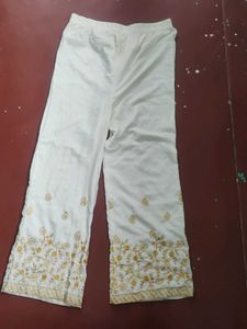 Embroidered White Palazzos