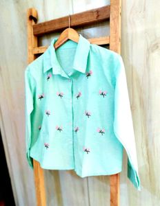 Light Green Embroidery Work Shirt Size-36
