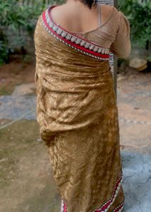 Elegant Brown Saree with Red Border