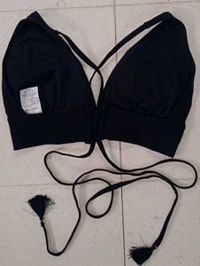 LAND&#39;S END Black Lace Up Bikini Top