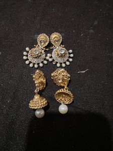 Elegant Gold Tone & Pearl Earrings