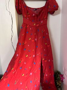 Floral Print Red Dress