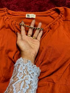 Orange Naughty  Crop Top With Neck Chain