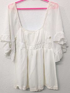 Sheer White Ruffle Sleeve Top