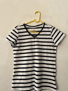 White And Black Striped Tshirt on