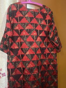 Red &amp; Black Printed Kurta with Dupatta