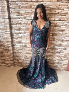 Floral Sequin Evening Gown