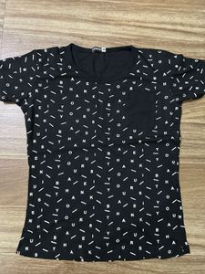 Patterned Black Pocket Tee