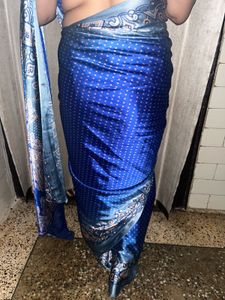 Satin Elegant Blue Polka Dot Saree