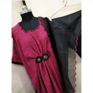 Pink &amp; Black Embellished Kaftan Set