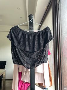 Black Lace Off-the-Shoulder Crop Top