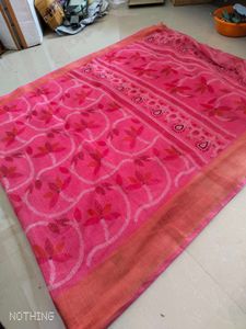 Printed Madhubani Cotton Blend Saree (Pink)