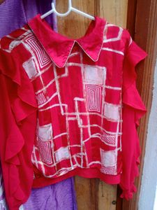 Retro Red Geometric Print Top