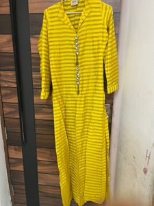 Yellow Striped Kurta With Dress