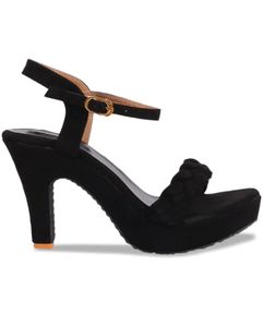 Black Woven Design Suede Block Sandals