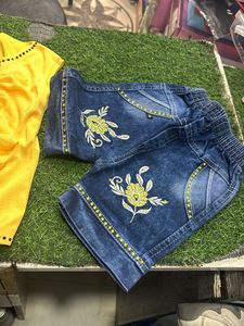 Kids Fancy Top With Denim Shorts